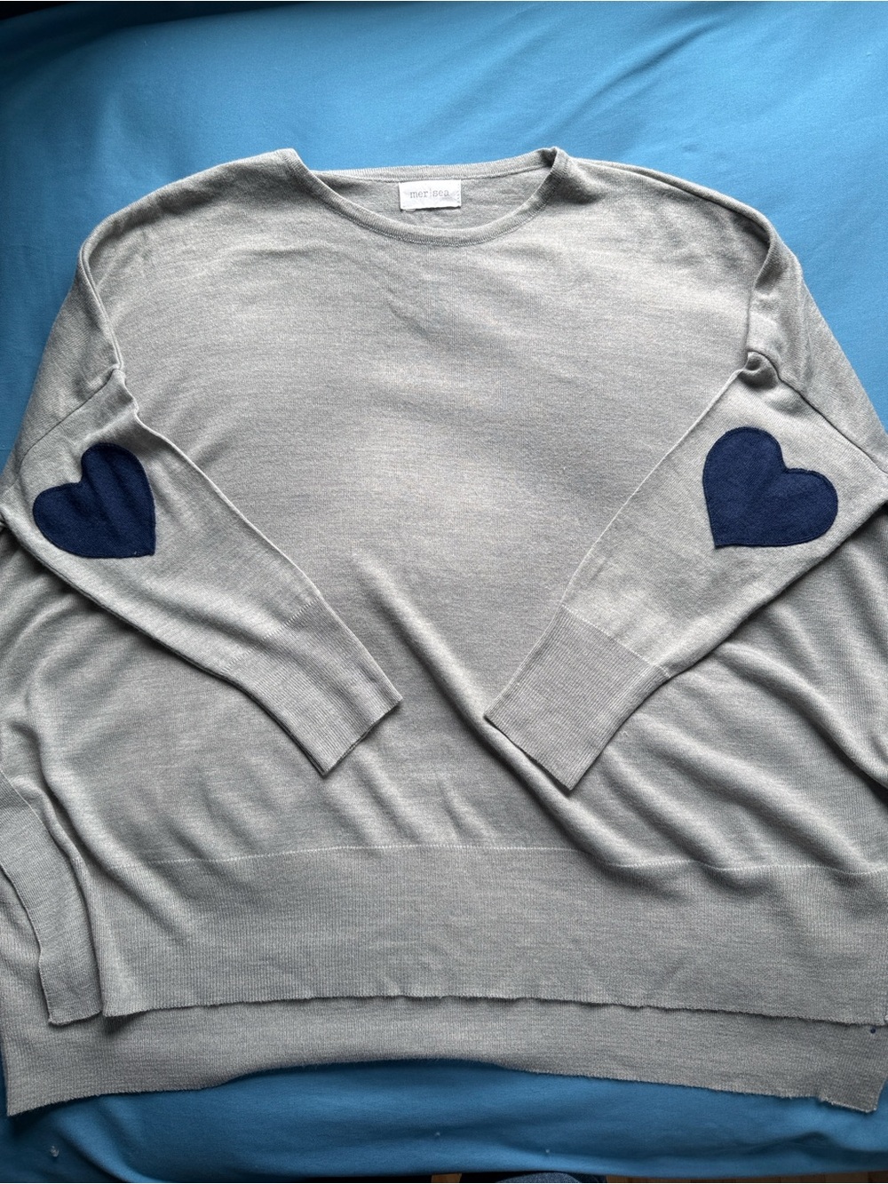 Mer Sea Heart Elbow Patch Sweater OS
